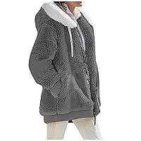 Women's Coat Fashion Soild Winter Coat Loose Plush Long Sleeve Zipper Pocket Hooded Coat Quilted Jackets