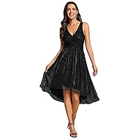 Ever-Pretty Women's A Line V Neck Summer Dresses Sleeveless Pleated High Low Swing Wedding Guest Dress 02135