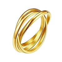 FindChic Triple Band Rings Interlocked Rolling Rings for Women Girls Stainless Steel/Gold/Rose Gold Plated/Tri-color/Black Russian Wedding Band Size 4 to 12, with Gift Box