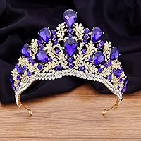 Luxury Royal Queen Crown Headdress Pageant Diadem for Women Bridal Crown Wedding Tiaras Hair Jewelry Accessories (Gold Blue)