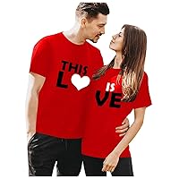 Couple Shirts for Him and Her Red Heart Print Mock Neck Short Sleeve Tops Date Matching Couple Outfits Sets