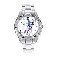 Aquarell Lila Parrot Stainless Steel Band Business Watch Dress Wrist Unique Luxury Work Casual Waterproof Watches