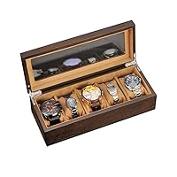 Watch Storage Box Wooden Watches Display Storage Box with Glass Lid 5 Slots for Your Friend and Family(Color : Brown, Size : 114.73.3inch)