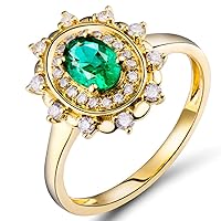 14K Yellow Gold Natural Emerald Diamonds Ring for Women Promise Engagement Wedding Anniversary Promotion