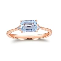 Gin & Grace 14K Rose Gold Genuine Aquamarine Ring with Diamonds for women | Ethically, authentically & organically sourced (Emerald-cut) shaped Aquamarine hand-crafted jewelry for her | Aquamarine Ring for women