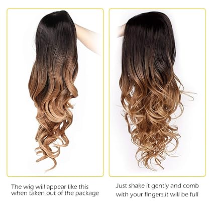 AISI QUEENS Brown Ombre Wigs Long Curly Side Part Wig 2 Tone Black to Brown Wavy Wigs for Women Synthetic Heat Resistant Party Wigs Natural Looking