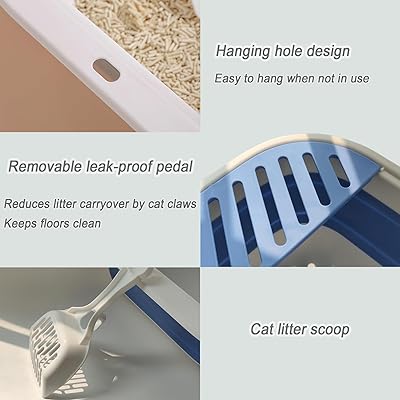 Collapsible Kitten Litter Box,Open Cat Potty Pan with Scoop Foldable  Shallow Cat Toilet Anti-Splashing Waterproof Low Entrance Travel Litter Box  with