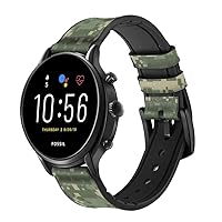 CA0234 Digital Camo Camouflage Graphic Printed Leather Smart Watch Band Strap for Fossil Hybrid Smartwatch Nate, Hybrid HR Latitude, Hybrid Smartwatch Machine Size (24mm)