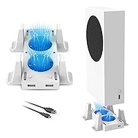Vertical Stand with Cooling Fans for Xbox Series S Console, 3 Levels Adjustable Fans Rotate Speed with Type-C Power Input, USB Charging and Data Transmission Ports, White