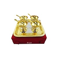 GoldGiftIdeas Gold-Silver Plated Four Brass Ice Cream Bowl Serving Set, Ice Cream Bowl Gift Set, Wedding and Housewarming Gift