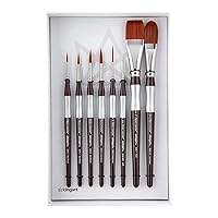 KINGART 1070C Premium Precision Mixed Media Artist Paint Brushes Set of 8, Ergonomic Comfort Short Handle, Oil, Watercolor, Acrylic Painting, Gift Box