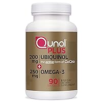 Qunol Plus Ubiquinol CoQ10 200mg with Omega 3 Fish Oil 250mg, Extra Strength, Antioxidant for Heart Health, Natural Supplement for Energy Production, Active Form of Coq10, (Bovine Version), 90 Count