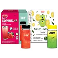KAYFOOD Premium Korean Matcha Lemonade Juice Powder Mix 20sticks with Bottle & Sevenberry Kombucha Tea Powdered Mix 20sticks with Bottle, Gut-Healthy Diet Tea, Zero Sugar Hydration