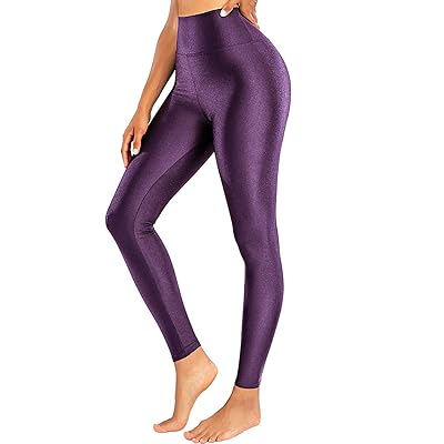 Women's High Waisted Yoga Pants Tummy Control Shiny Sports Tights Workout  Leggings
