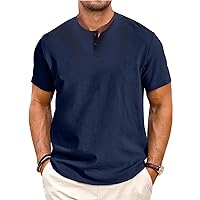Casual Henley Shirt for Men Short Sleeve V Neck Solid Basic Tees Soft Touch Cotton Blend Summer Slim Fit Top