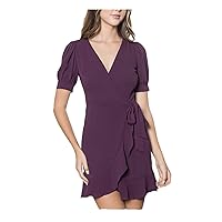 B Darlin Womens Purple Ruffled Tie Short Sleeve V Neck Mini Wrap Dress Juniors 5