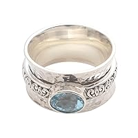 NOVICA Artisan Handmade .925 Sterling Silver Blue Topaz Meditation Spinner Ring Single Stone Indonesia Birthstone Gemstone 'Protected Beauty'