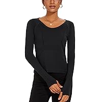 LUYAA Crop Workout Tops for Women Long Sleeve Gym Athletic Compression Shirts Tight Basic Tops Tee