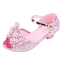 Girls Sandals 3 Dress Shoes Wedding Party Close Toe Glitter High Heels For Kids Girls Shoes with Straps