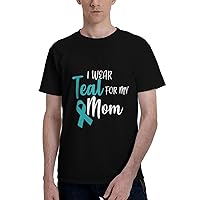 I Wear Teal for My Mom Ovarian Cancer Men's Short Sleeve T-Shirts Casual Top Tee