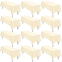 12 Pack 60 x 126 Inch Tablecloth, Beige Polyester Tablecloth for 8 Ft Rectangle Tables, Stain and Wrinkle Resistant Washable Fabric Table Cover for Wedding Party Dining Buffet Parties or Camping