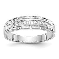 14k White Gold Prong set 1/10 Carat Diamond Trio Mens Wedding Band Size 10.00 Jewelry for Men