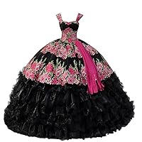 3D Floral Flowers Beading Ball Gown Ruffles Quinceanera Prom Dresses with Straps 2024
