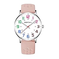 BOFAN Nurse Watch for Nurse,Medical Professionals,Students,Doctors with Multicolored Easy to Read Dial,Second Hand and 24 Hour,Silicone Band,Water Resistant.
