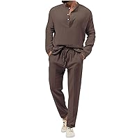 Mens Lounge Set Casual V Neck Pullover Long Pants 2 Piece Sweatsuits Lightweight Comfy Two Piece Outfits Clothes
