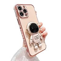 Designed for iPhone 14 Pro Max Case with Astronaut Hidden Stand, Luxury Love Heart Plating Case Side Edge Small Love Pattern for Women Girls Cute Kickstand Phone Case Slim Soft TPU Cover Pink