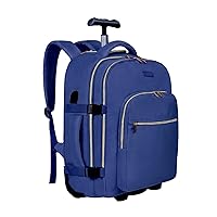 Rolling Backpack for Women, 17Inch on Laptop Travel Backpack with Wheels, Under Seat Airplane, Overnight Business Bag (Dark Blue)