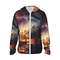 Dark Clouds Under Rainbow Sun Protection Hoodie Jacket Lightweight Zip Up Long Sleeve sun hoodie with Pockets