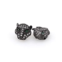 Green Eyes Leopard Beads,Animal Beads,Clear Cubic Zirconia Beads,Panther Head Charm 11X11X6mm Black 8Pcs
