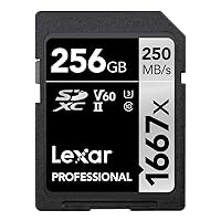Professional 1667x SD Card 256GB, SDXC UHS-II Memory Card, Up to 250MB/s Read, 120MB/s Write, Class 10, U3, V60 SD for Professional Photographer, Videographer, Enthusiast (LSD256CB1667)