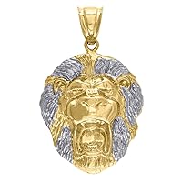 10k Gold Two tone Dc Mens Lion Head Height 40mm X Width 24.6mm Animal Charm Pendant Necklace Jewelry for Men