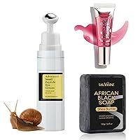 Advanced Snail Peptide Under Eye Cream, African Black Soap Shea Butter Moisture Soap, Spicy Roll On Lip Plumping Booster, Moisturizes, and Tightens Puffy Eyes for Men & Women