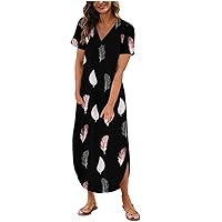 Juniors Beach Dresses Short Sleeve Dresses for Women Vneck Maxi Long Loose Fit Hawaiian Fall Summer Dresses 2024