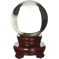 Amlong Crystal Meditation Divnation Sphere Feng Shui Crystal Ball, Lensball, Decorative Ball with Wooden Stand and Gift Box, Clear, 4.2 inch (110mm) Diameter