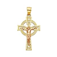 14K 2T Religious Crucifix Pendant | 14K Two Tone Gold Christian Jewelry Jesus Pendant Locket For Men Women | 27 mm x 18 mm Gold Chain Pendants | Weight 1.8 grams