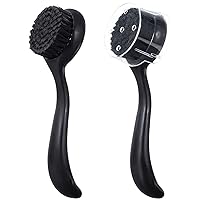 Large Facial Cleansing Brush, Ooloveminso 2 Pcs Manual Face Brushes for Deep Cleansing and Exfoliating, Face Scrubber to Massage, Pore Exfoliation, Makeup Remove and Skin Care Black Charcoal Bristles