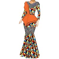 Long Sleeve African Women Dresses Ankara Print Party Wedding Wax Batik African Long Dress