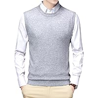 Men Sweater Vest Korean Round Neck Business Casual Fitted Black Light Grey Sleeveless Knitted Vest