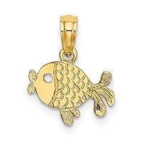 14K Gold Flat Engraved Playful Fish Charm