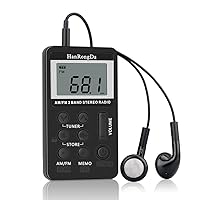 HHOP HRD-103 AM FM Digital Radio 2 Band Stereo Receiver Portable Pocket Radio w/Headphones LCD Screen Rechargeable Battery Lanyard