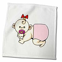 3dRose Susans Zoo Crew Baby Kid Designs - Baby Cartoon Looking Crawling Pink - Towels (twl-175714-3)