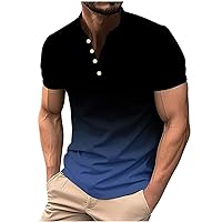 Mens Polo Shirts,Casual Stylish Golf Henley Work Shirts for Men Fashion Gradient Collarless Short Sleeve T-Shirts