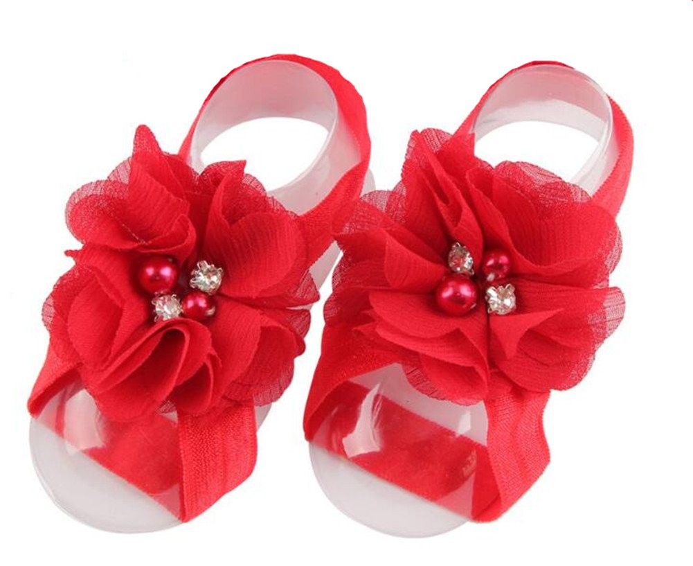 Toptim Baby Girl's Barefoot Sandals Flower for Toddlers (Freesize 0-3Y)