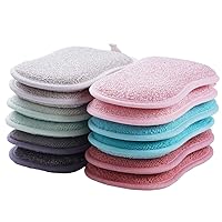 12 Pack Durable Scrub Scouring Sponge, Non-Scratch Microfiber Sponge Along with Heavy Duty Scouring Power, Effortless Cleaning of Dishes, Pots and Pans All at Once (Six Colors)