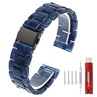 Quick Release Replacement Band for Men Women Lightweight Sea Blue Resin 20mm Watch Straps Stainless Steel Deployment Clasp Adjustable Band