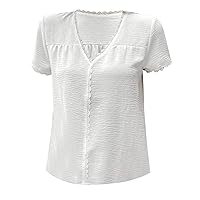 Womens Waffle Knit Tops Long Sleeve Summer Fashion Ladies T Shirt V Neck Solid Color Casual Short Sleeve Tops